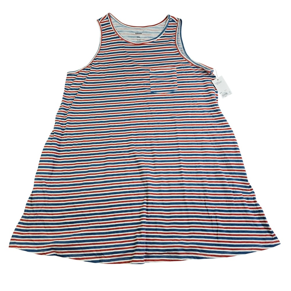 Sonoma Swing Dress Women XXL Red White Blue Striped Nautical Pocket Patriotic